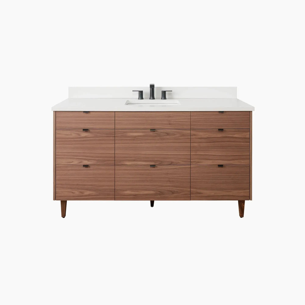 Asher Stainless SLIM 60" American Black Walnut Bathroom Vanity Teodor Bathroom Vanity Canada