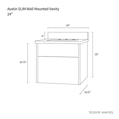 Austin SLIM, 24" Teodor® Modern Wall Mount American Black Walnut Vanity