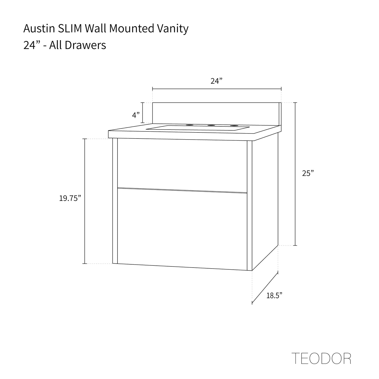 
                  
                    Austin SLIM, 24" Teodor® Modern Wall Mount American Black Walnut Vanity Teodor Bathroom VanityCanada
                  
                