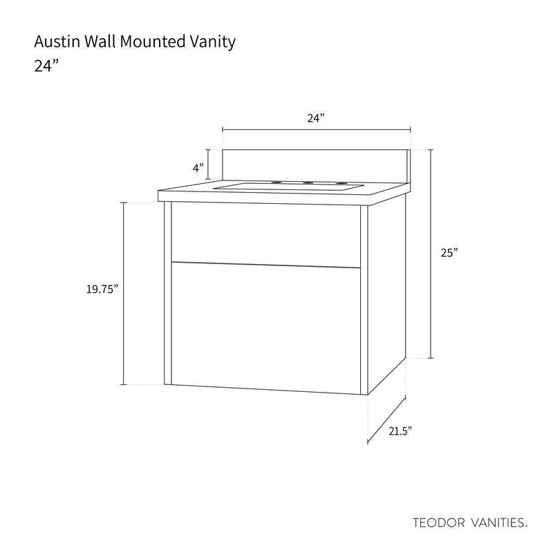 Austin 24", Teodor® Modern Wall Mount Gloss White Vanity