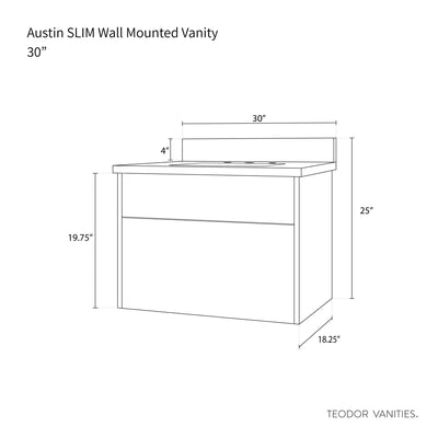 Austin SLIM, 30" Teodor® Modern Wall Mount American Black Walnut Vanity