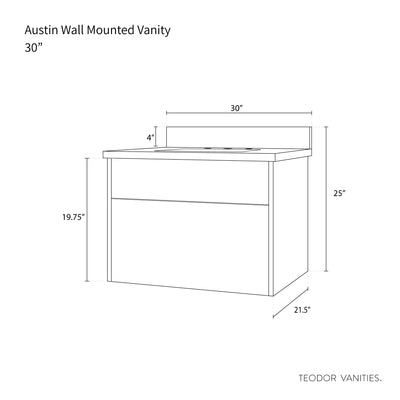 Austin 30", Teodor® Modern Wall Mount Gloss White Vanity
