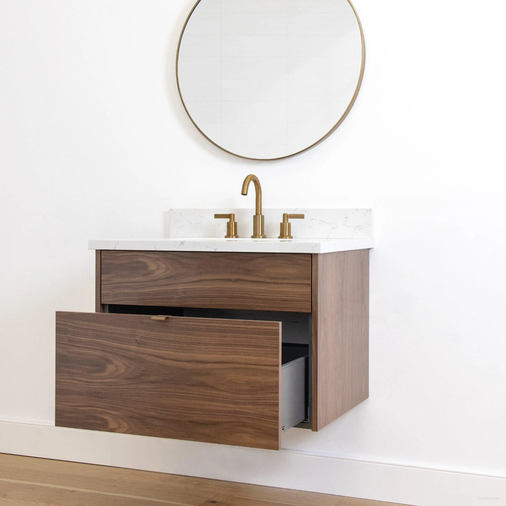
                  
                    Austin 30" Wall Mount American Black Walnut Bathroom Vanity - All Drawers
                  
                
