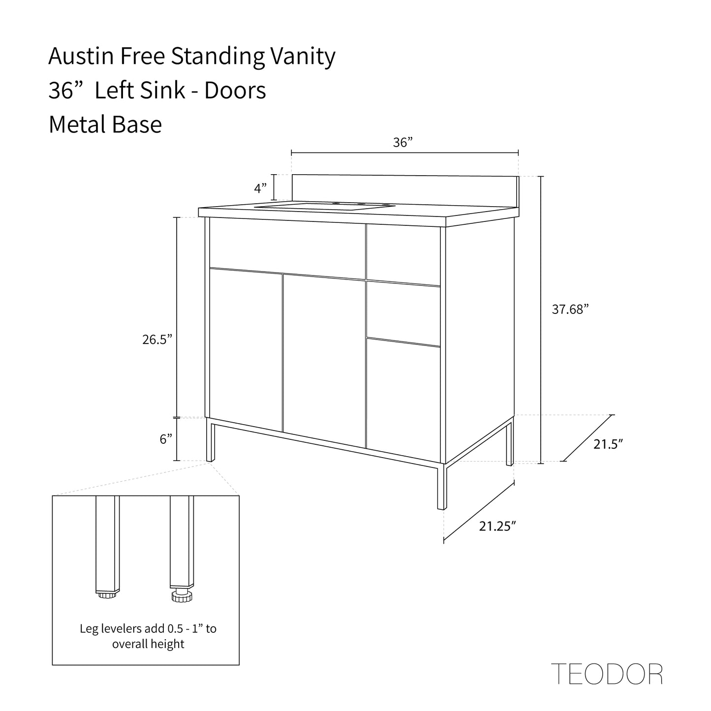 
                  
                    Austin 36" American Black Walnut Bathroom Vanity, Left Sink
                  
                