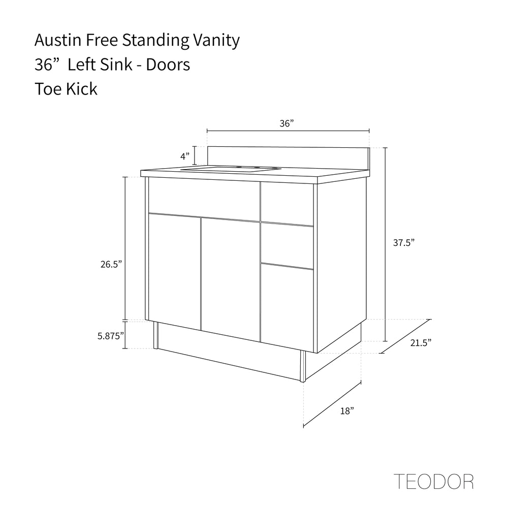 
                  
                    Austin 36" Natural White Oak Bathroom Vanity, Left Sink - Teodor Vanities
                  
                