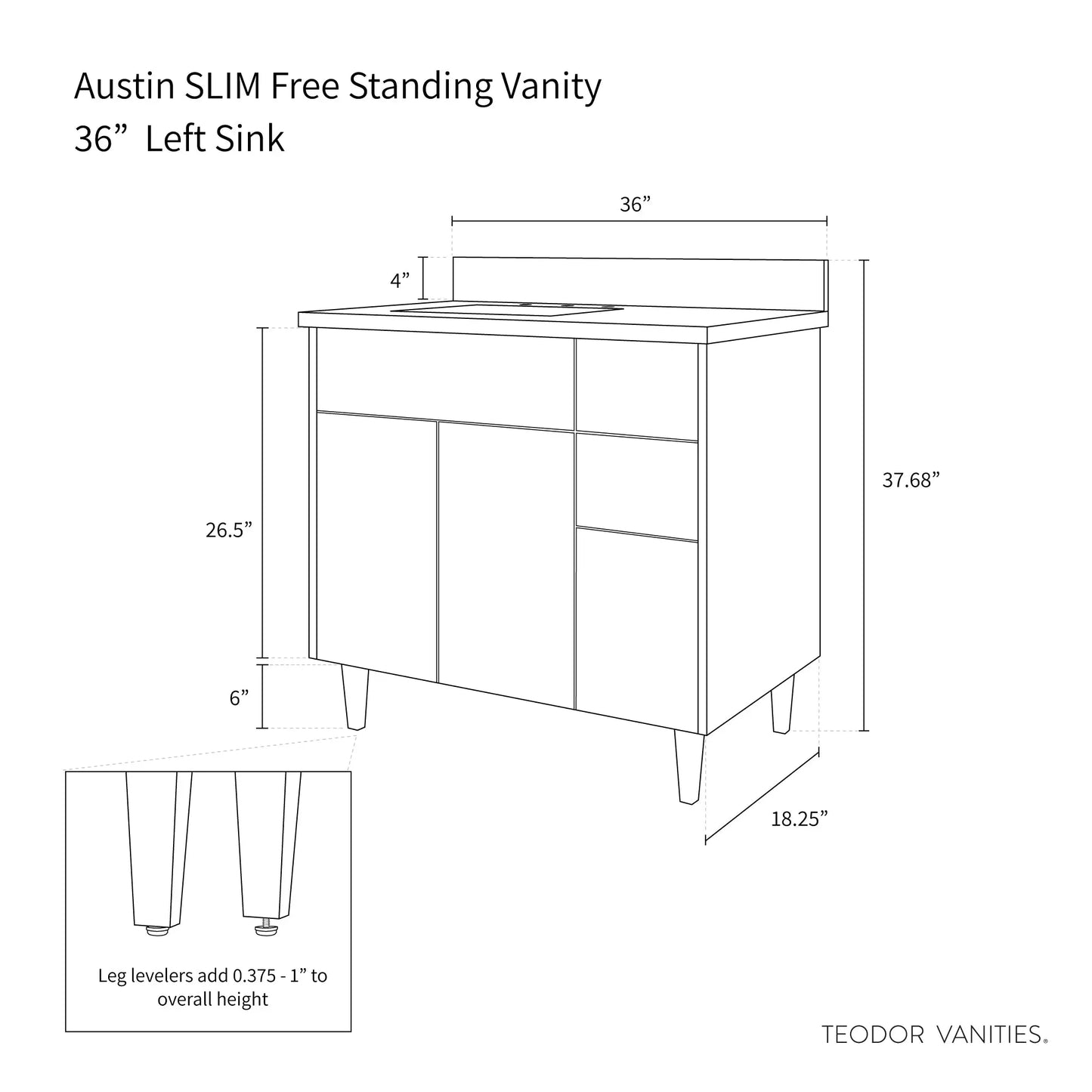 
                  
                    Austin SLIM, 36" Teodor® Modern American Black Walnut Vanity, Left Sink Teodor Bathroom VanityCanada
                  
                