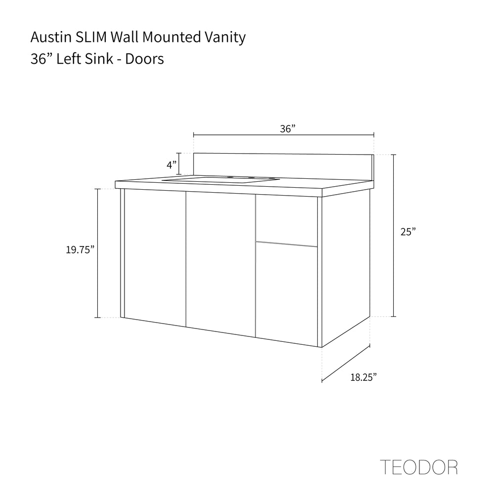 
                  
                    Austin SLIM, 36" Teodor® Modern Wall Mount American Black Walnut Vanity, Left Sink Teodor Bathroom VanityCanada
                  
                