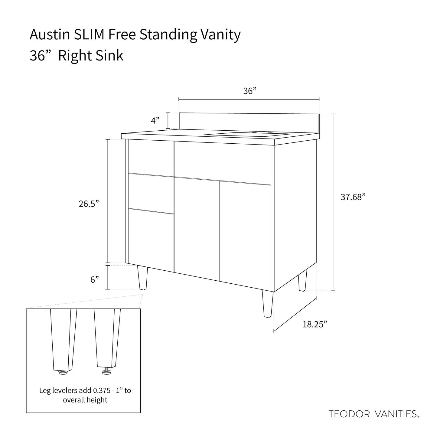 
                  
                    Austin SLIM, 36" Teodor® Modern American Black Walnut Vanity, Right Sink Teodor Bathroom VanityCanada
                  
                