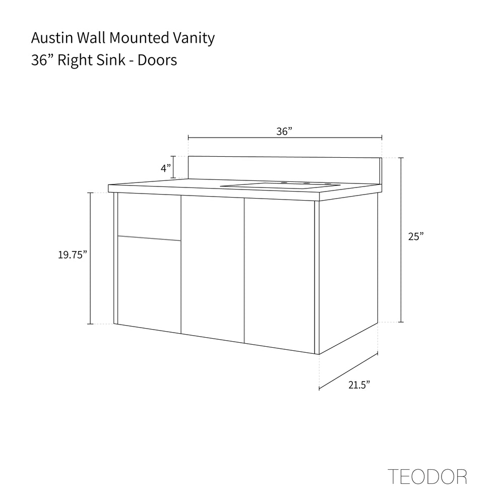 
                  
                    Austin 36" Wall Mount American Black Walnut Bathroom Vanity, Right Sink
                  
                