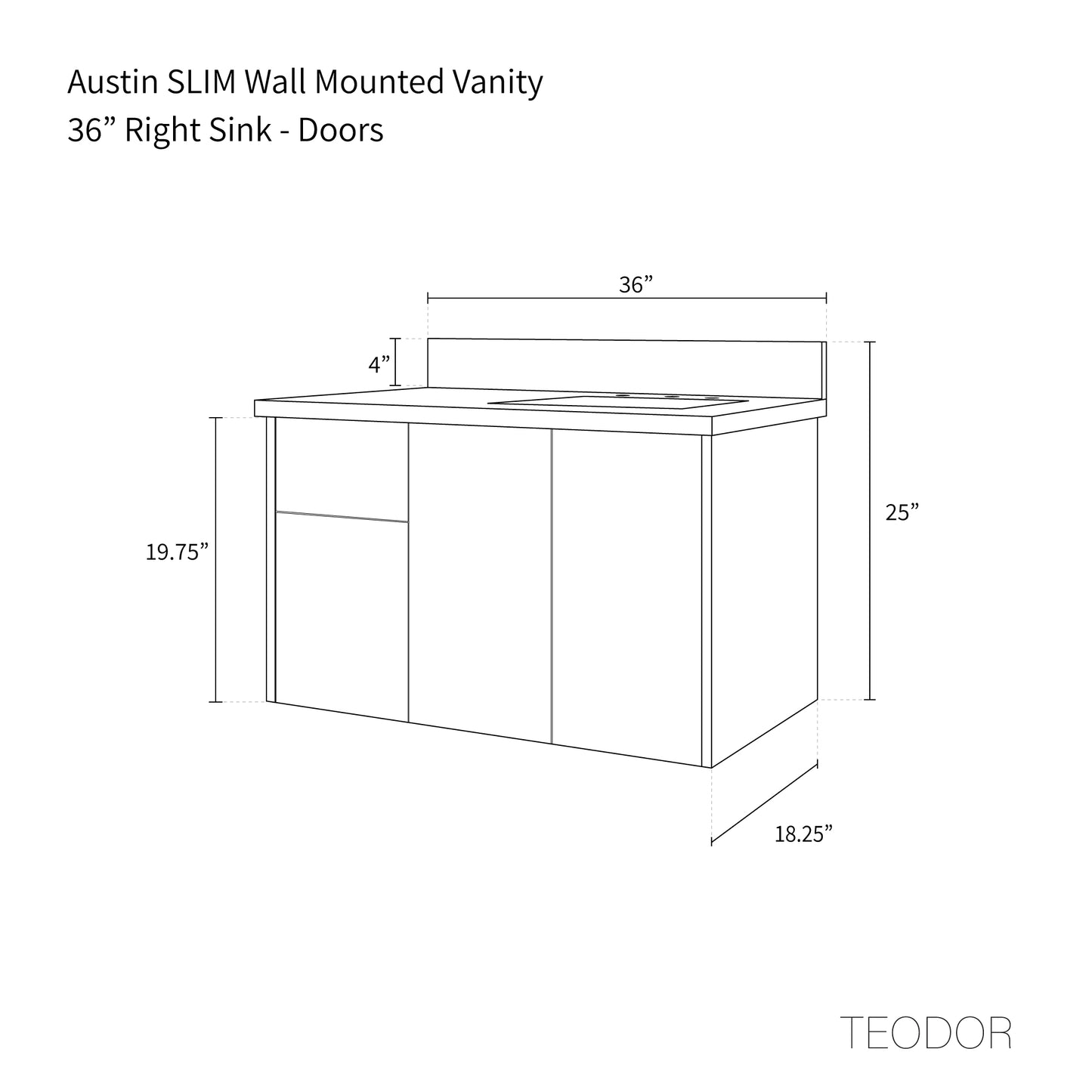 
                  
                    Austin SLIM 36" Wall Mount American Black Walnut Bathroom Vanity, Right Sink
                  
                