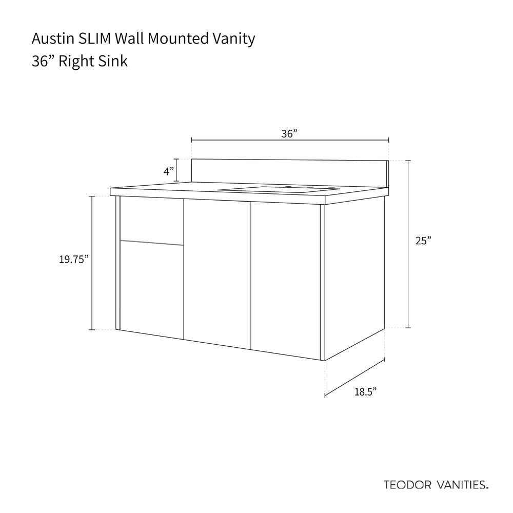 
                  
                    Austin SLIM 36" Wall Mount American Black Walnut Bathroom Vanity, Right Sink
                  
                