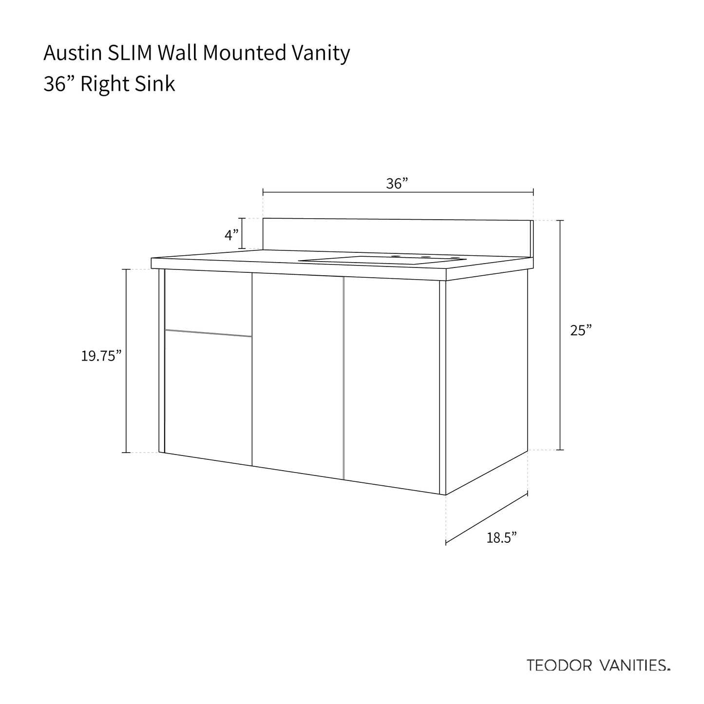 
                  
                    Austin SLIM 36" Wall Mount American Black Walnut Bathroom Vanity, Right Sink
                  
                