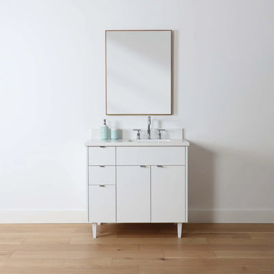Austin 36", Teodor® Modern Gloss White Vanity, Right Sink