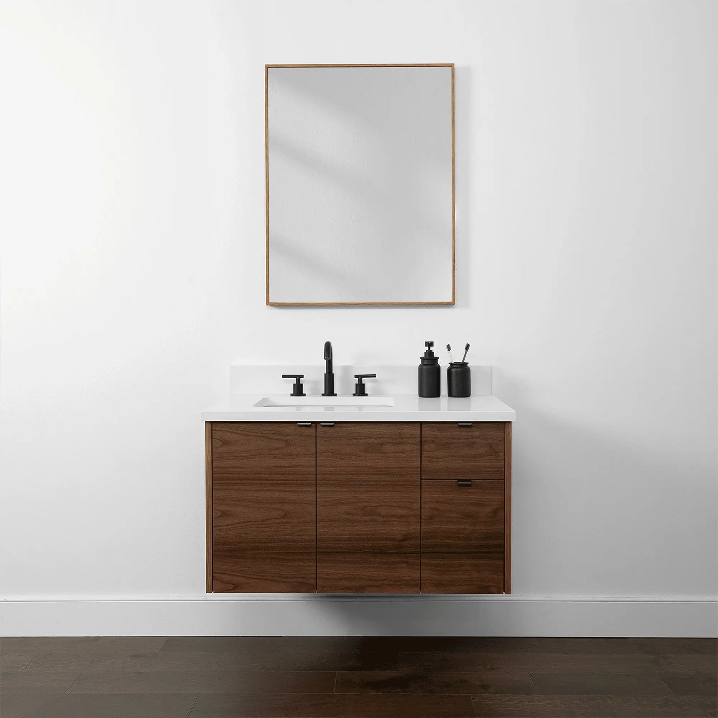 Austin 36", Teodor® Modern Wall Mount American Black Walnut Vanity, Left Sink Teodor