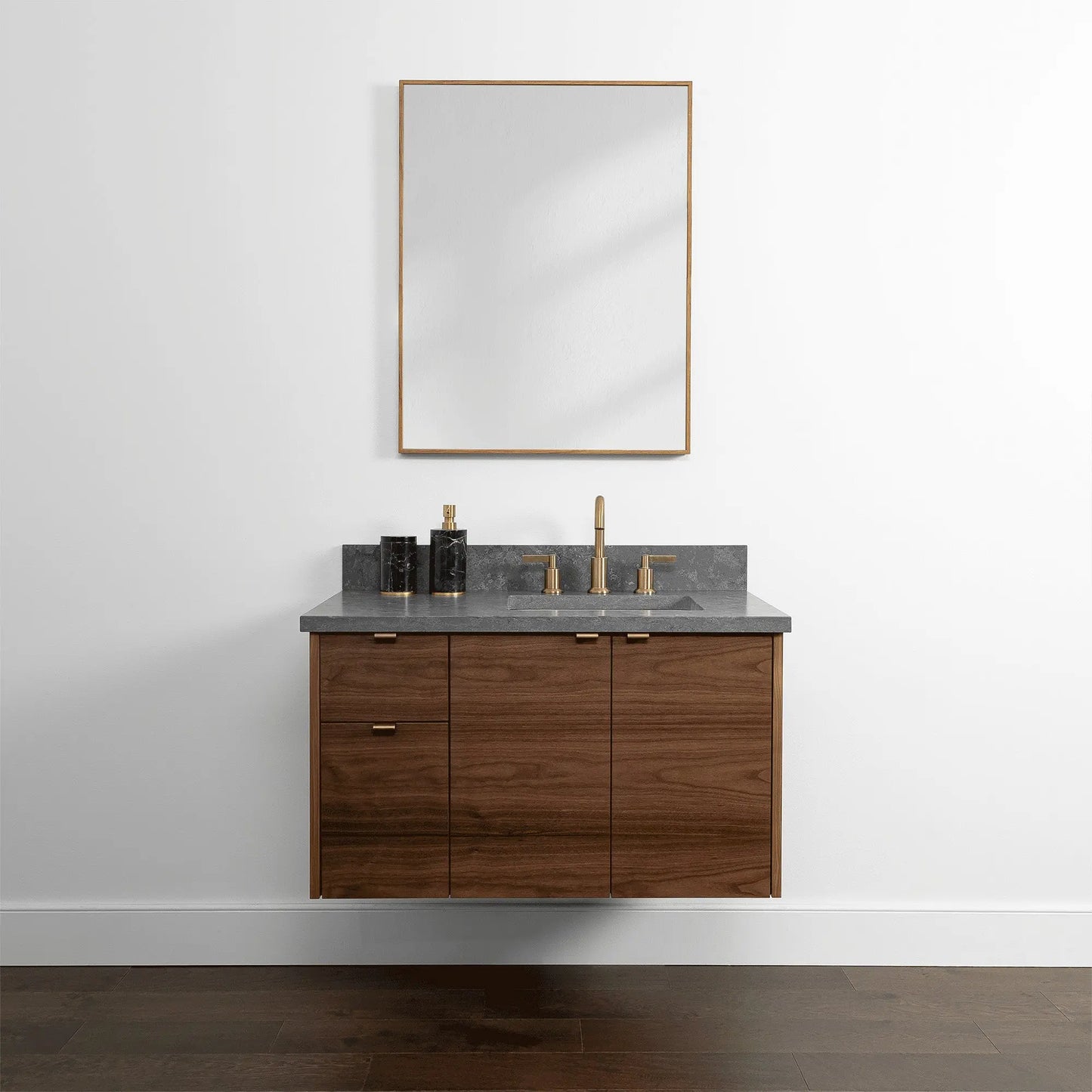 Austin 36", Teodor® Modern Wall Mount American Black Walnut Vanity, Right Sink Teodor