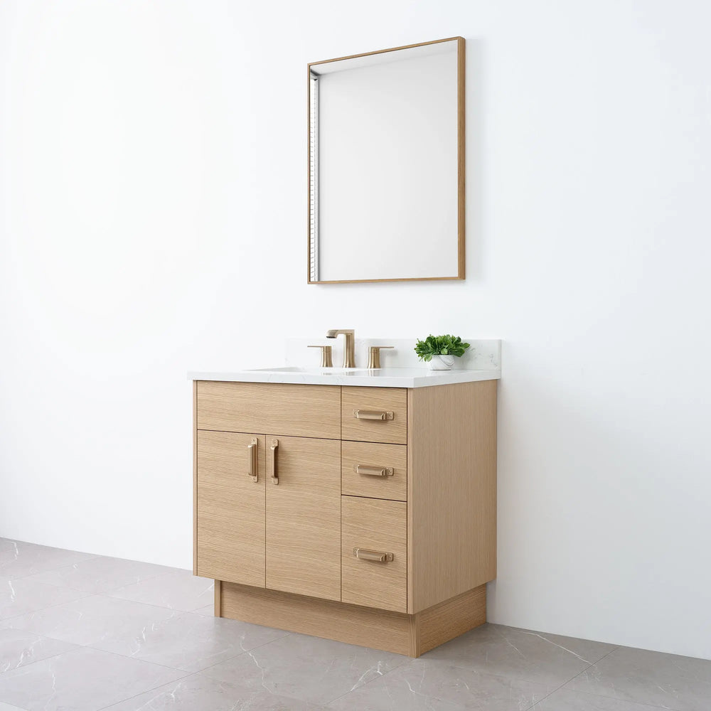 
                  
                    Austin 36" Natural White Oak Bathroom Vanity, Left Sink - Teodor Vanities
                  
                