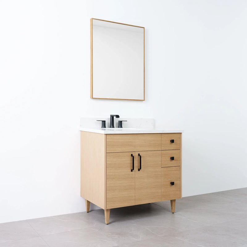 Austin 36" Natural White Oak Bathroom Vanity, Left Sink - Teodor Vanities