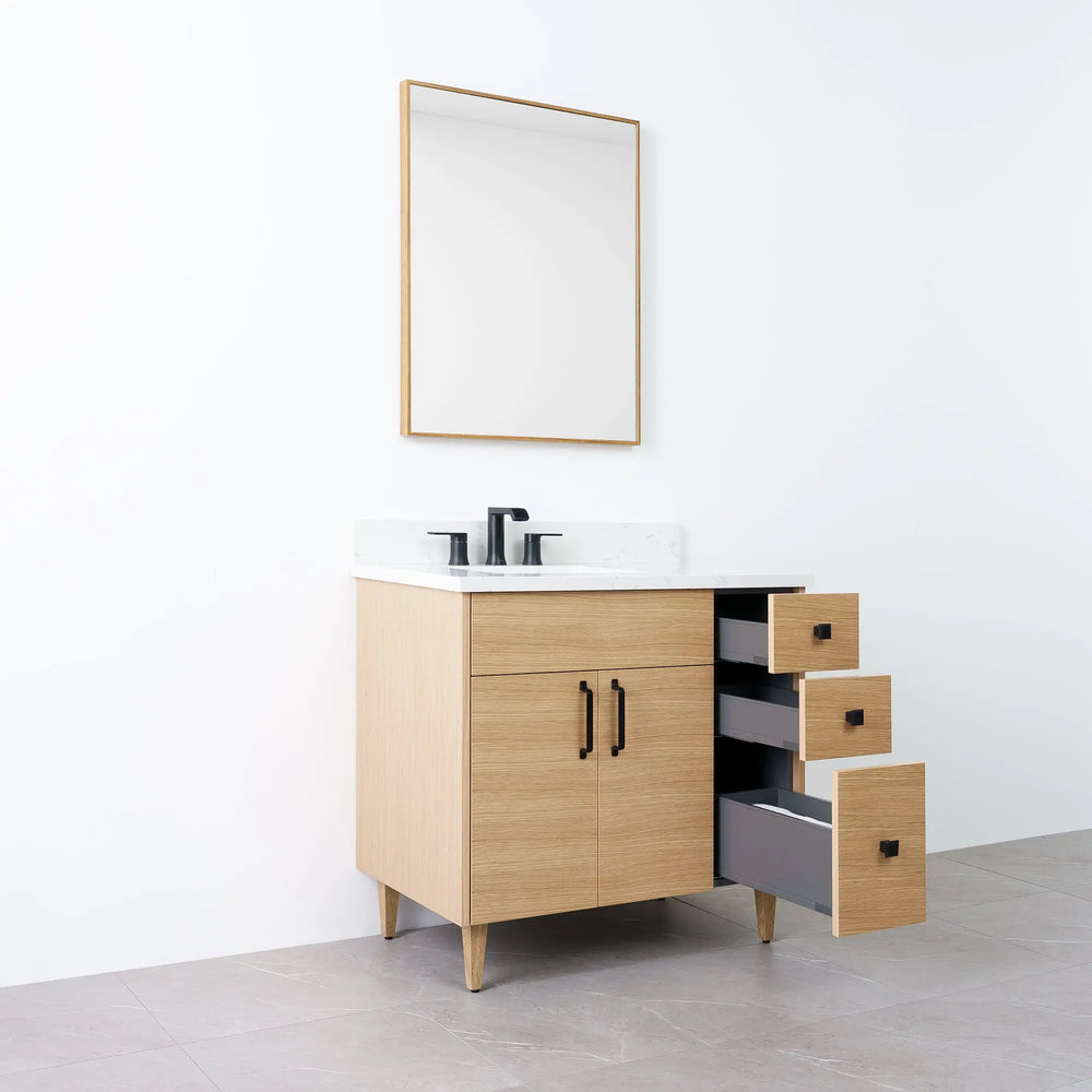 
                  
                    Austin 36" Natural White Oak Bathroom Vanity, Left Sink - Teodor Vanities
                  
                