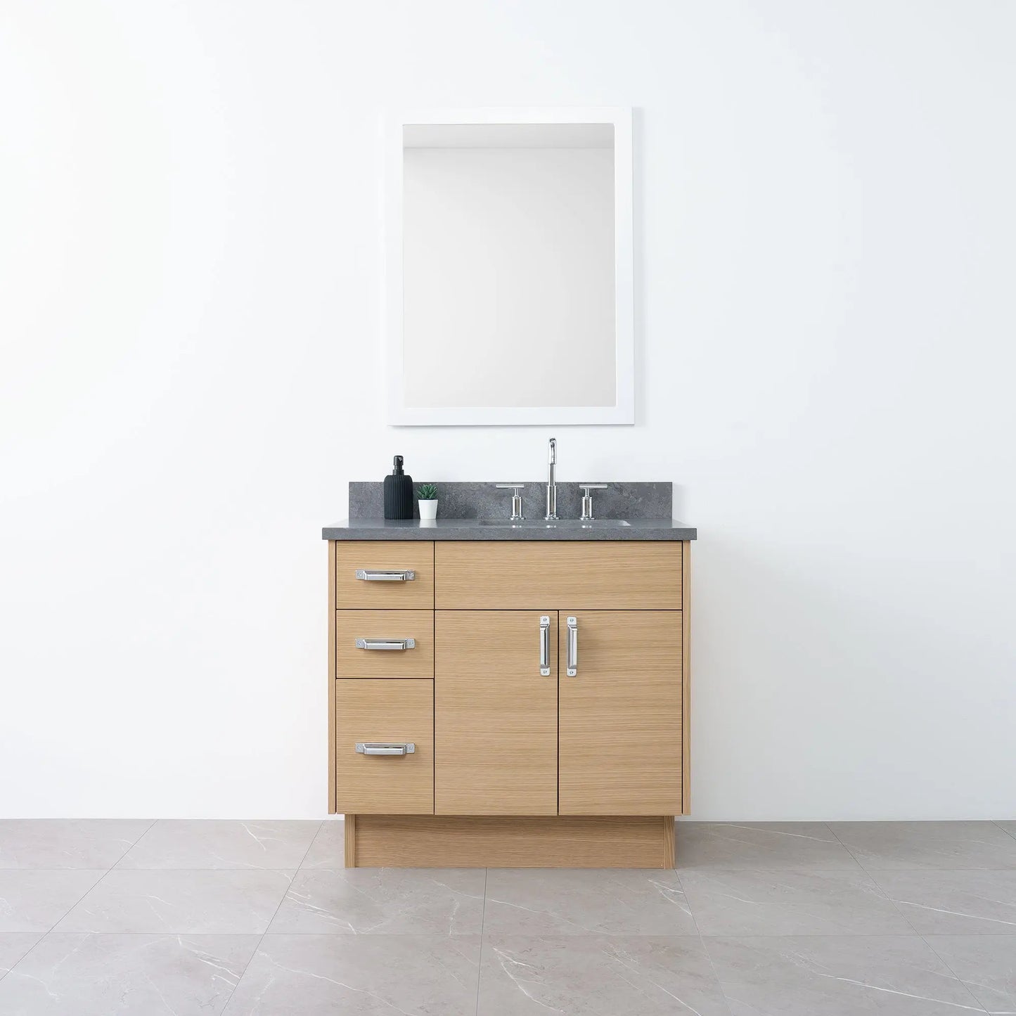 Austin 36" Natural White Oak Bathroom Vanity, Right Sink - Teodor Vanities