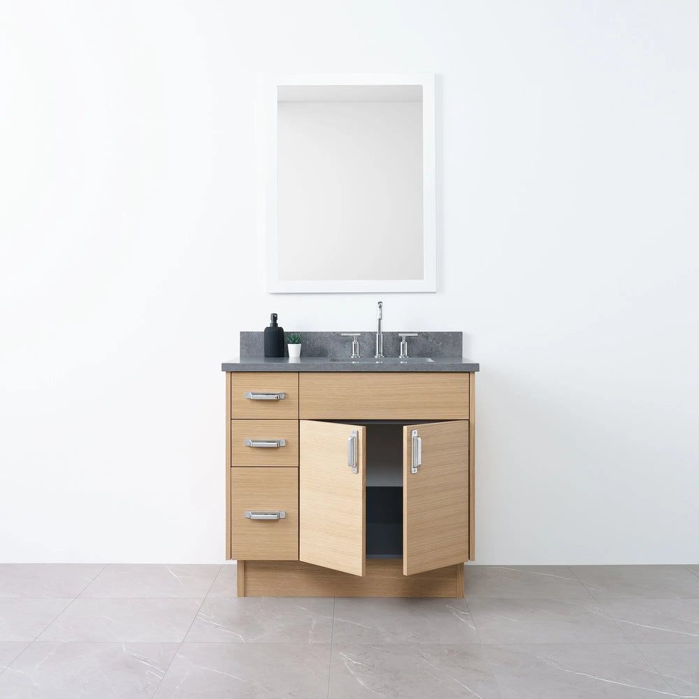 
                  
                    Austin 36" Natural White Oak Bathroom Vanity, Right Sink - Teodor Vanities
                  
                