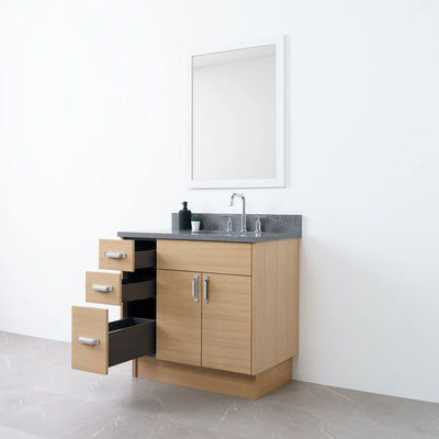 Austin 36" Natural White Oak Bathroom Vanity, Right Sink - Teodor Vanities