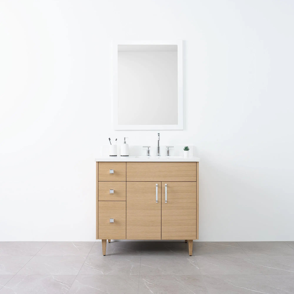 
                  
                    Austin 36" Natural White Oak Bathroom Vanity, Right Sink - Teodor Vanities
                  
                