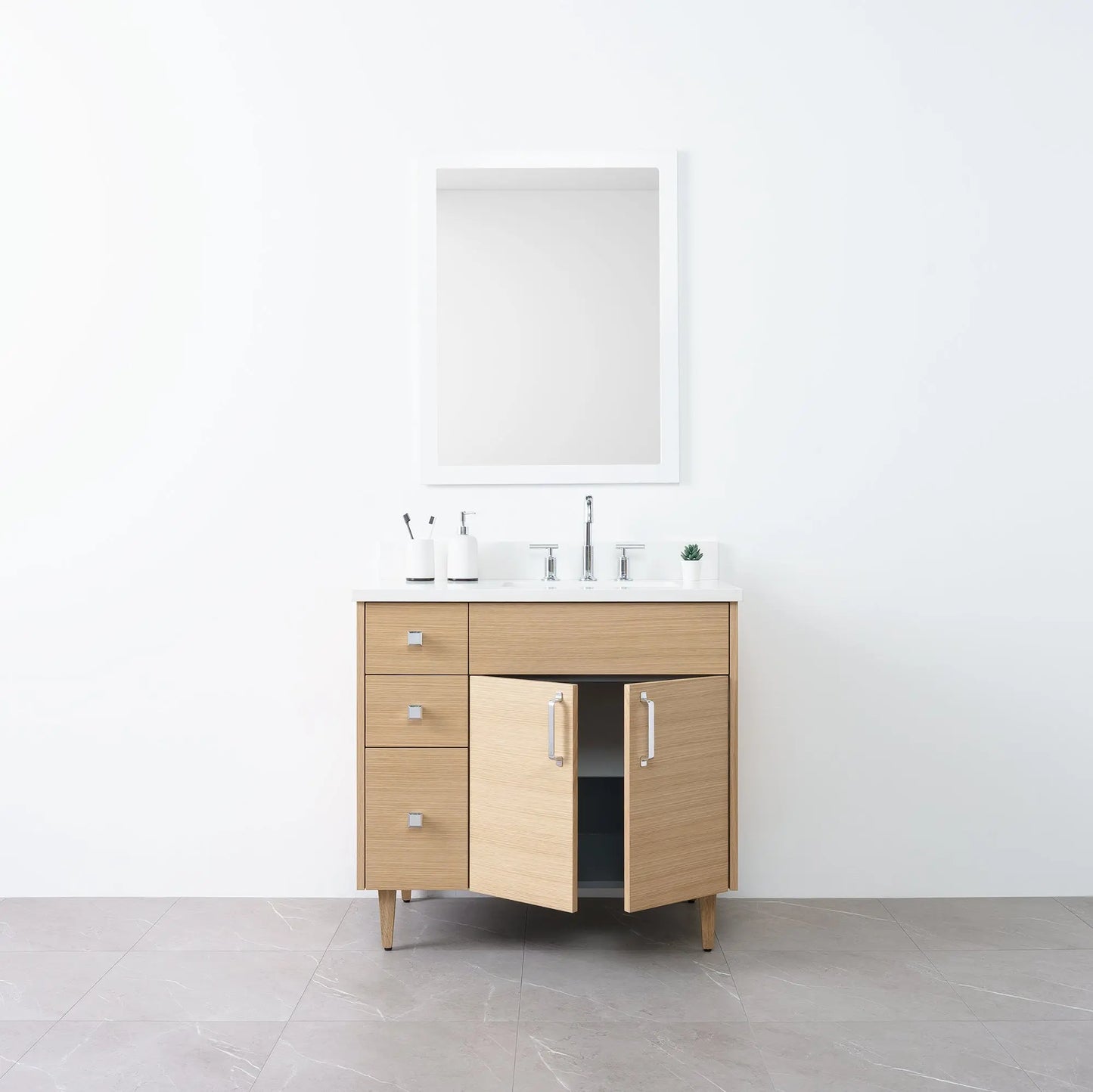 
                  
                    Austin 36" Natural White Oak Bathroom Vanity, Right Sink - Teodor Vanities
                  
                
