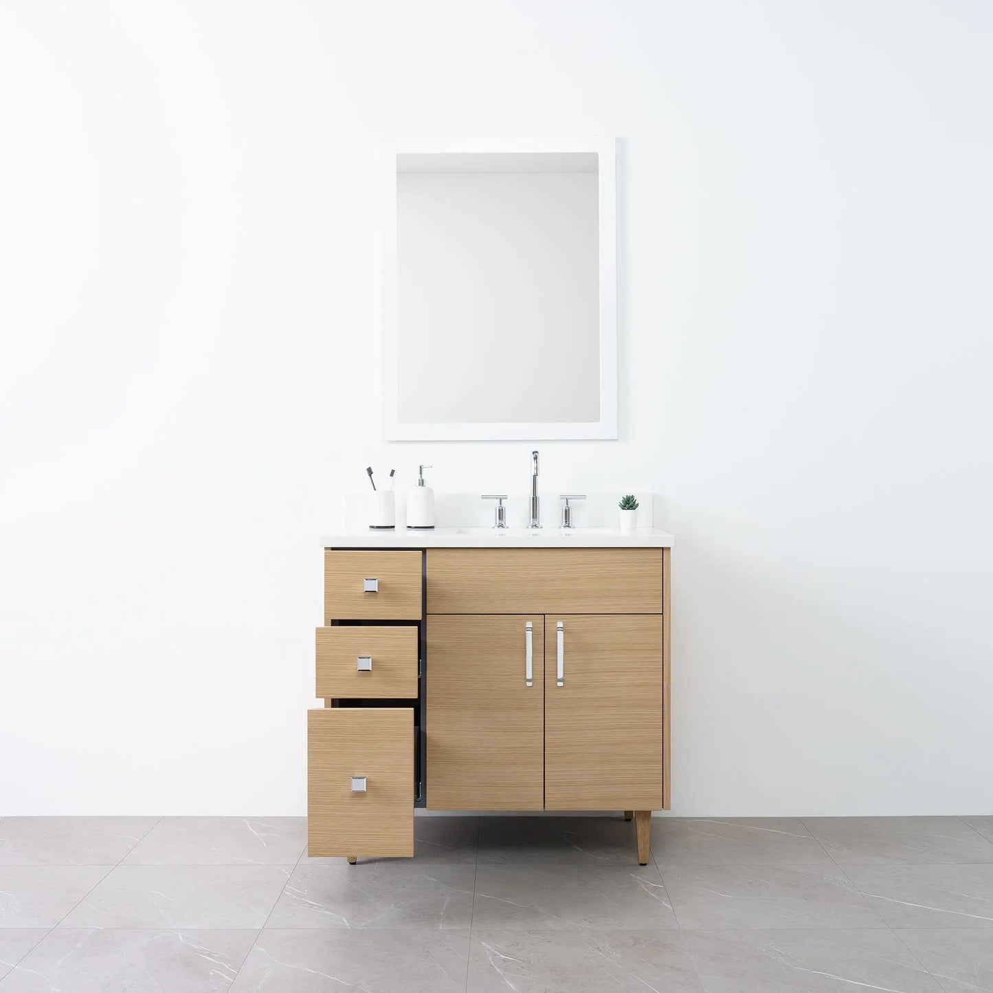 
                  
                    Austin 36" Natural White Oak Bathroom Vanity, Right Sink - Teodor Vanities
                  
                