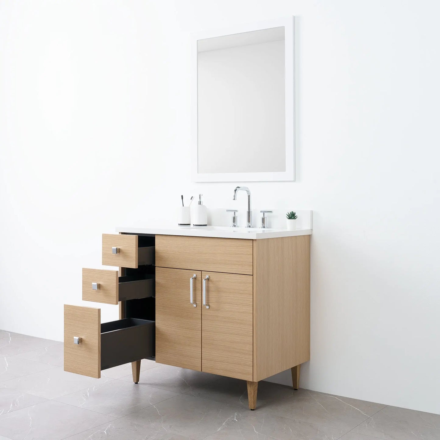 
                  
                    Austin 36" Natural White Oak Bathroom Vanity, Right Sink - Teodor Vanities
                  
                