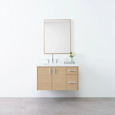 Austin 36", Teodor® Wall Mount Natural White Oak Vanity, Left Sink Teodor Bathroom VanityCanada
