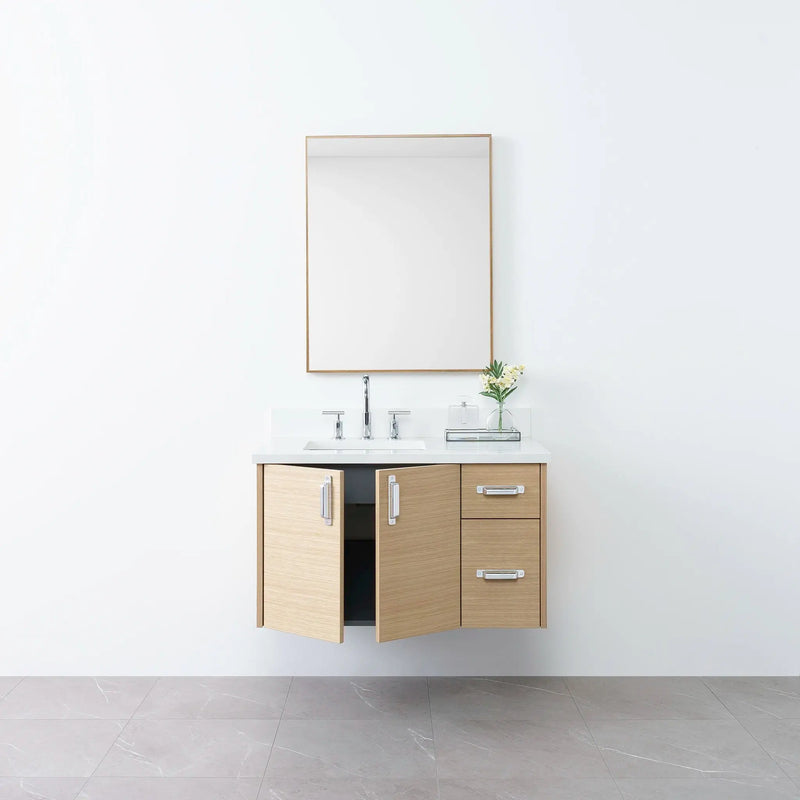 Austin 36", Teodor® Wall Mount Natural White Oak Vanity, Left Sink Teodor Bathroom VanityCanada