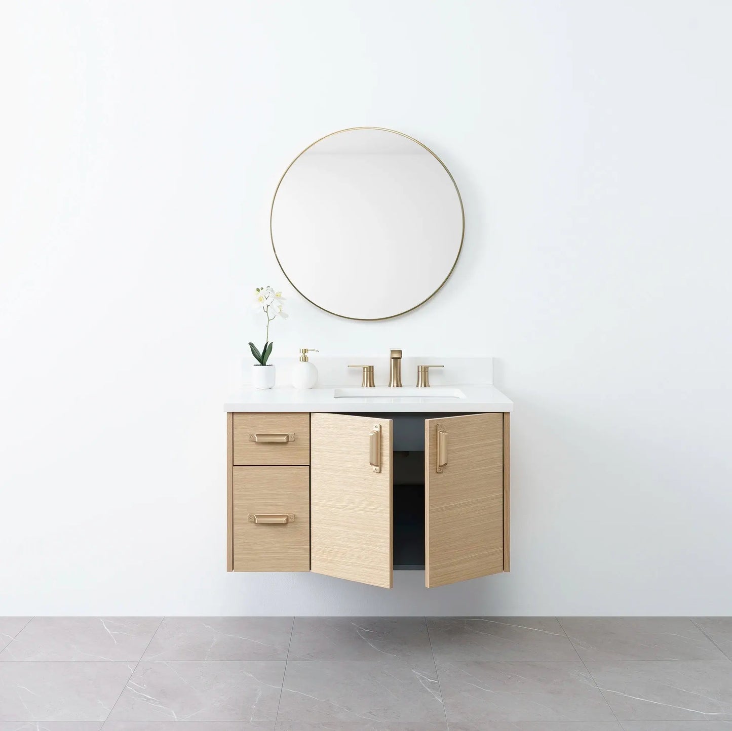 
                  
                    Austin 36", Teodor® Wall Mount Natural White Oak Vanity, Right Sink Teodor Bathroom VanityCanada
                  
                