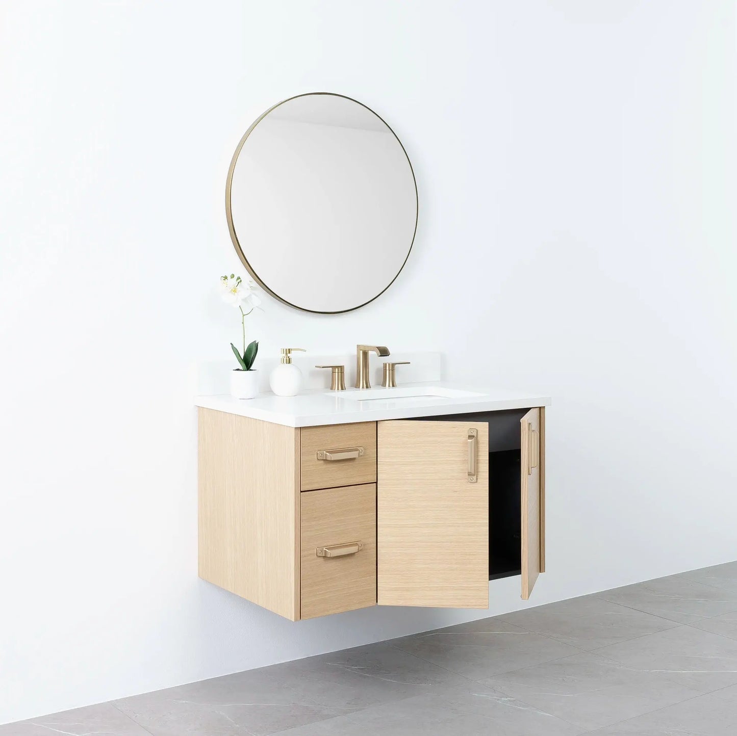 
                  
                    Austin 36", Teodor® Wall Mount Natural White Oak Vanity, Right Sink Teodor Bathroom VanityCanada
                  
                