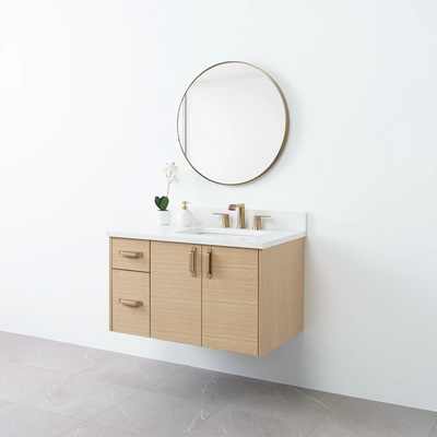 Austin 36", Teodor® Wall Mount Natural White Oak Vanity, Right Sink Teodor Bathroom VanityCanada