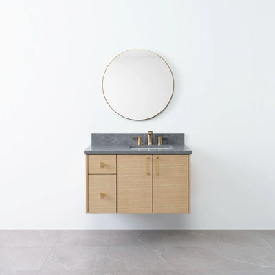 Austin 36", Teodor® Wall Mount Natural White Oak Vanity, Right Sink Teodor Bathroom VanityCanada