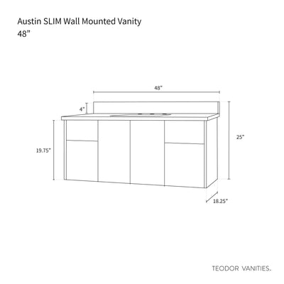 Austin SLIM, 48" Teodor® Modern Wall Mount American Black Walnut Vanity