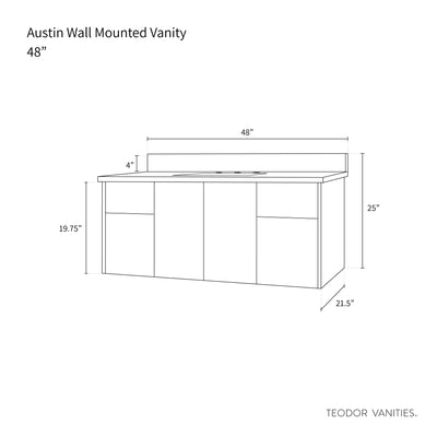 Austin 48", Teodor® Wall Mount Natural White Oak Vanity