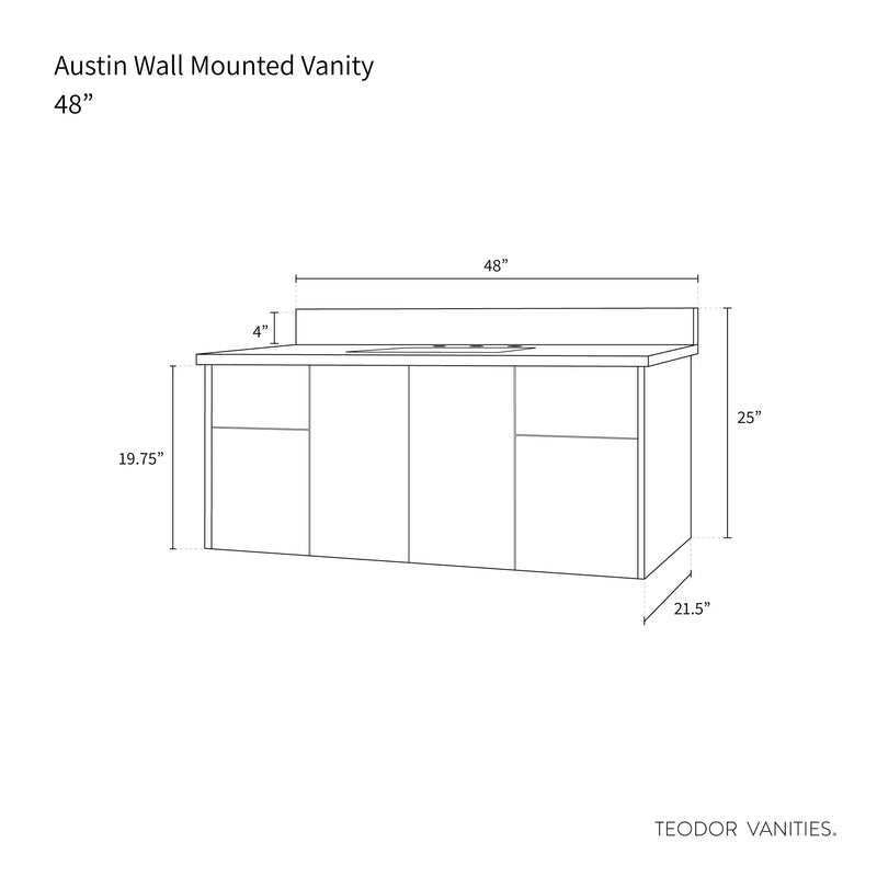 Austin 48", Teodor® Modern Wall Mount American Black Walnut Vanity Teodor