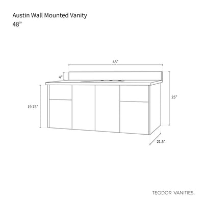 Austin 48", Teodor® Modern Wall Mount Gloss White Vanity Teodor Bathroom VanityCanada