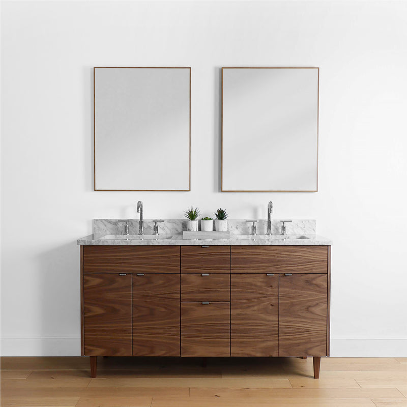 Austin 60", Teodor® Modern American Black Walnut Vanity, Double Sink