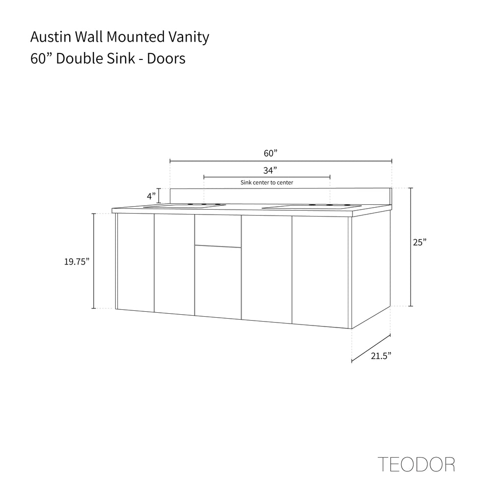 
                  
                    Austin 60" Wall Mount American Black Walnut Bathroom Vanity, Double Sink - Teodor Vanities
                  
                