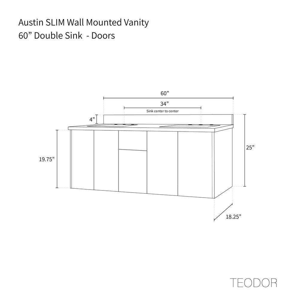 
                  
                    Austin SLIM, 60" Teodor® Modern Wall Mount American Black Walnut Vanity, Double Sink Teodor Bathroom VanityCanada
                  
                