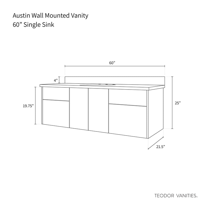 Austin 60", Teodor® Modern Wall Mount American Black Walnut Vanity