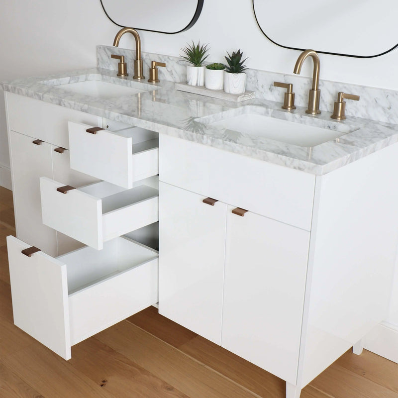 Austin 60", Teodor® Modern Gloss White Vanity, Double Sink