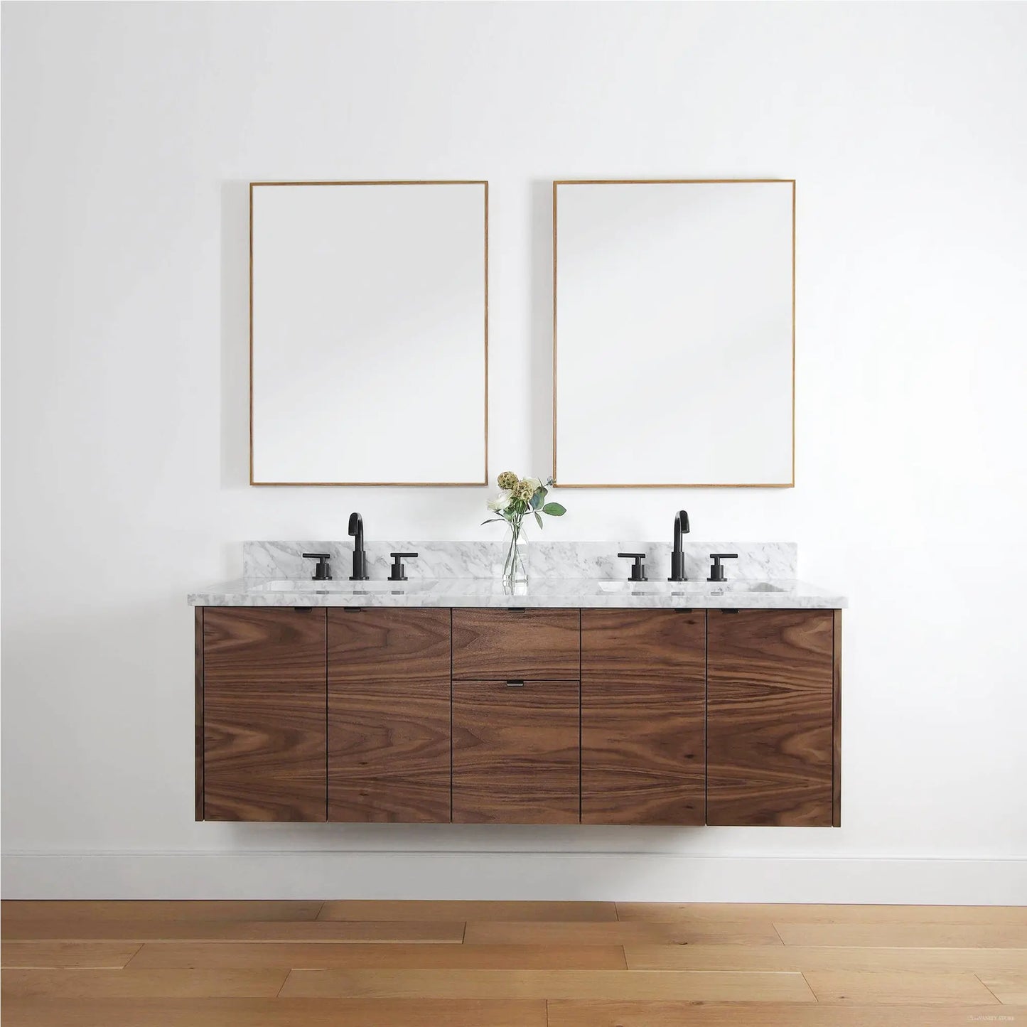 Austin 60" Wall Mount American Black Walnut Bathroom Vanity, Double Sink - Teodor Vanities