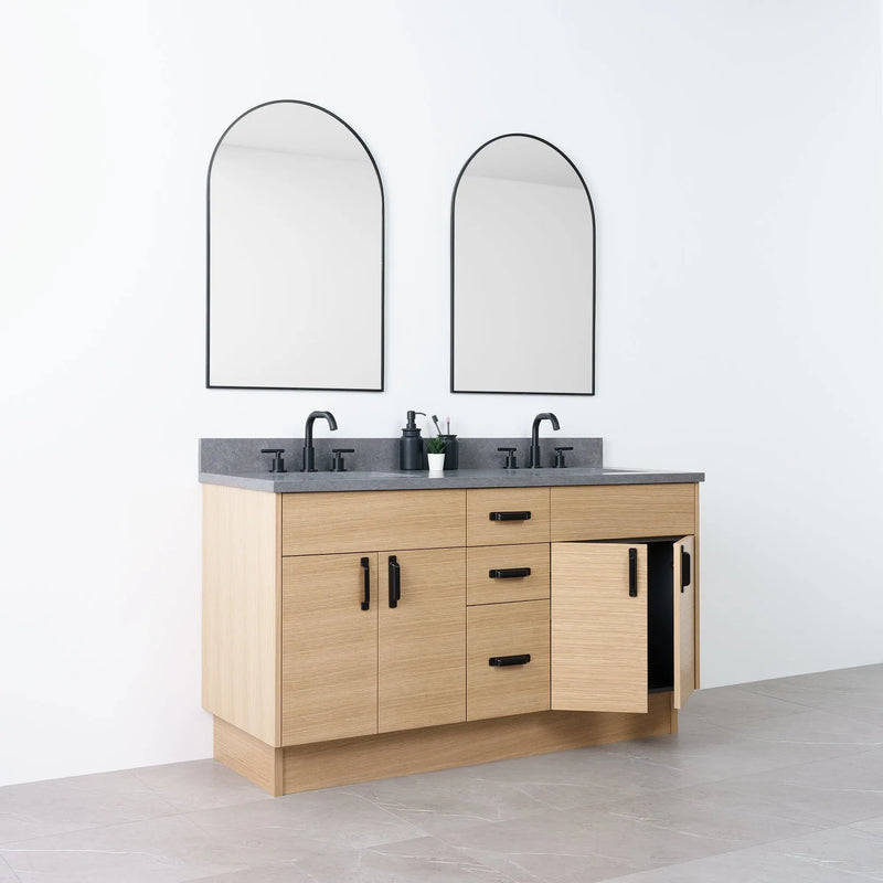 Austin 60" Natural White Oak Bathroom Vanity, Double Sink - Teodor Vanities