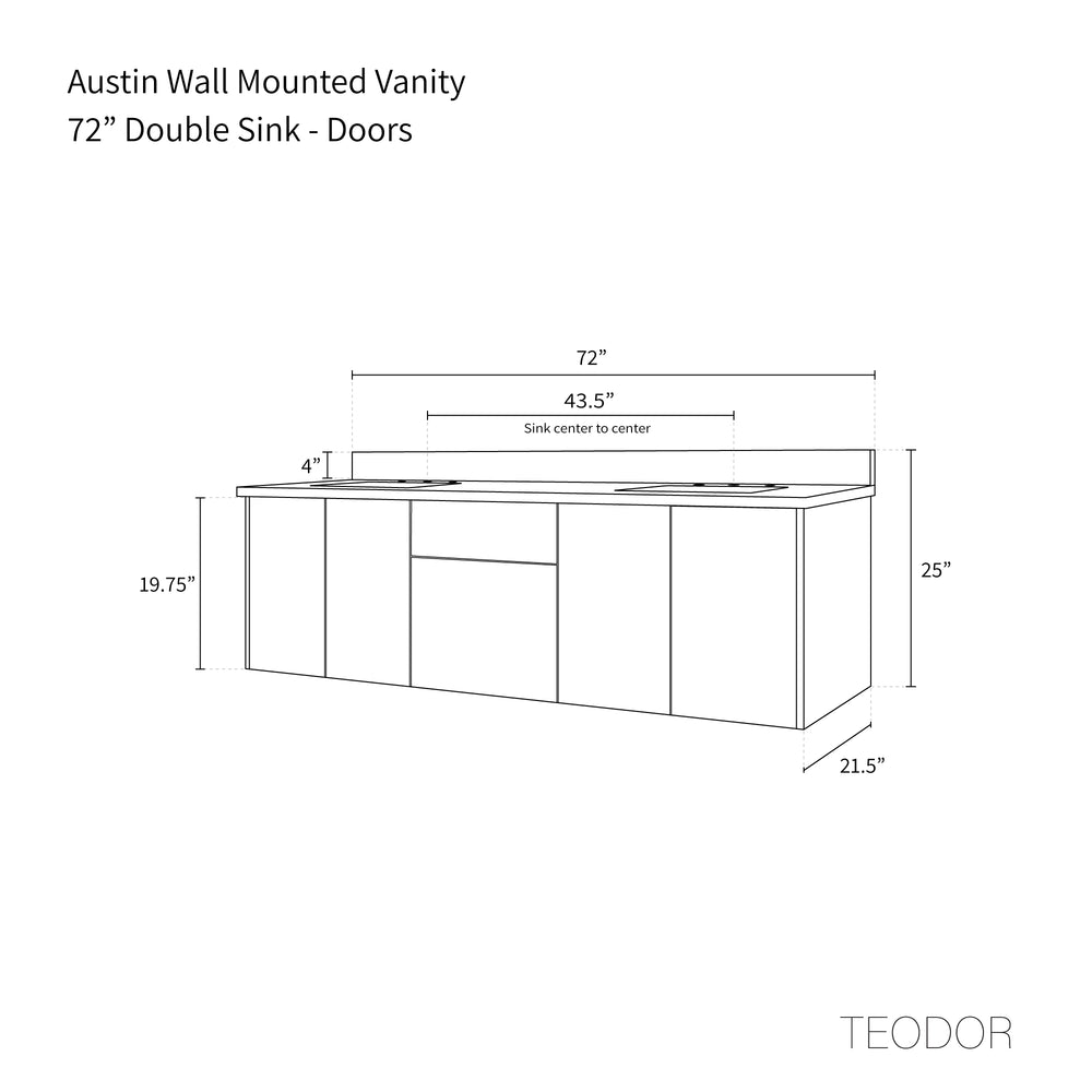 
                  
                    Austin 72" Wall Mount American Black Walnut Bathroom Vanity, Double Sink - Teodor Vanities
                  
                
