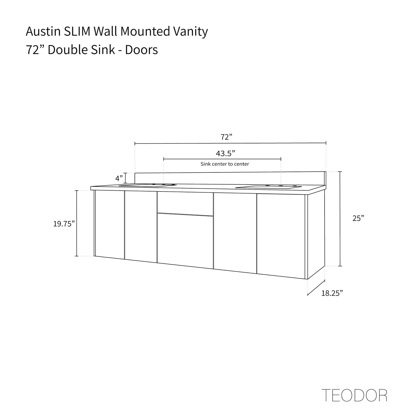 
                  
                    Austin SLIM 72" Wall Mount American Black Walnut Bathroom Vanity, Double Sink - Teodor Vanities
                  
                