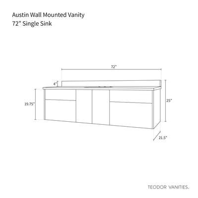 Austin 72", Teodor® Modern Wall Mount Gloss White Vanity