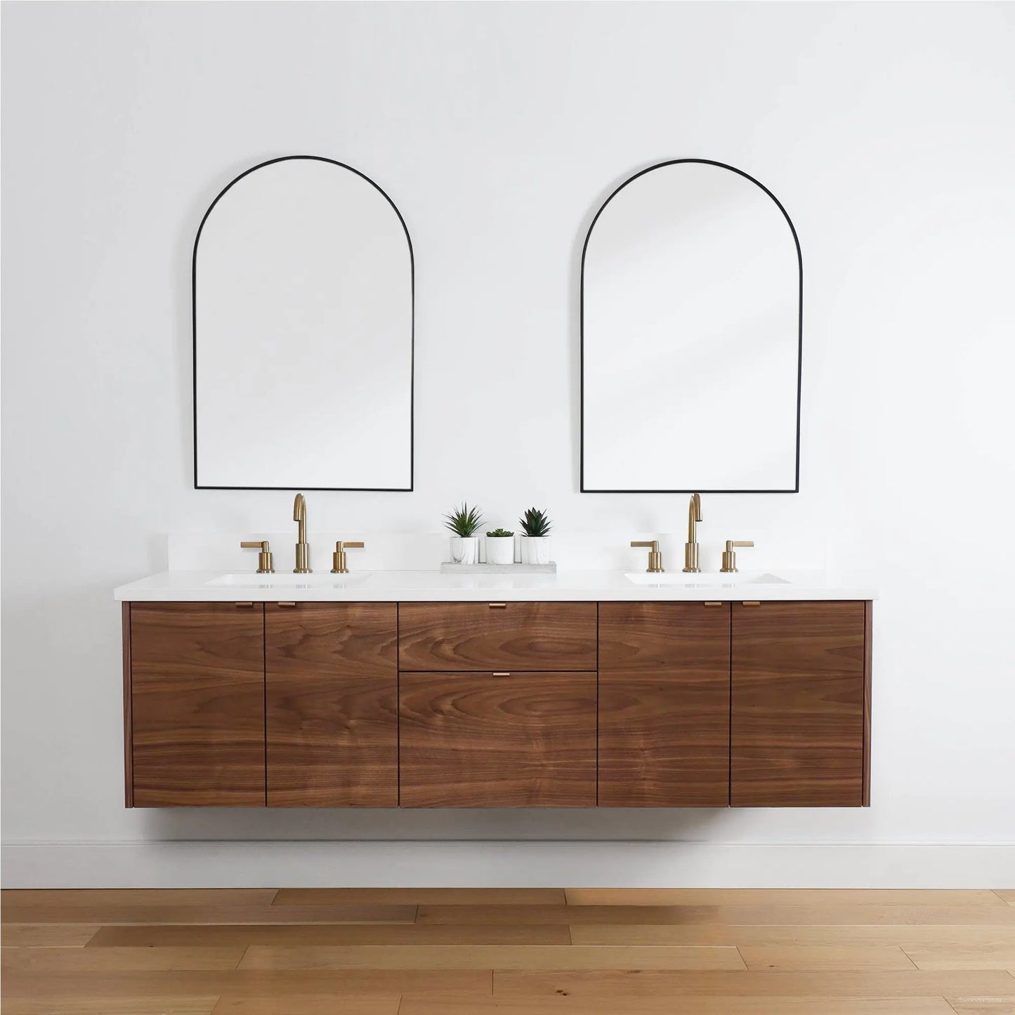 Austin 72" Wall Mount American Black Walnut Bathroom Vanity, Double Sink - Teodor Vanities